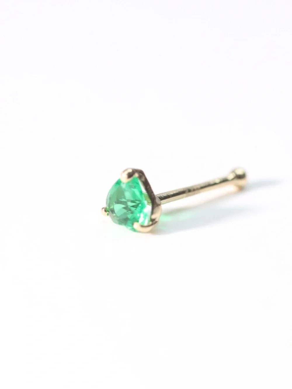 14kt Gold Cute CZ Emerald Nose Piercing with tiny 14k mark New! - Picture 3 of 4